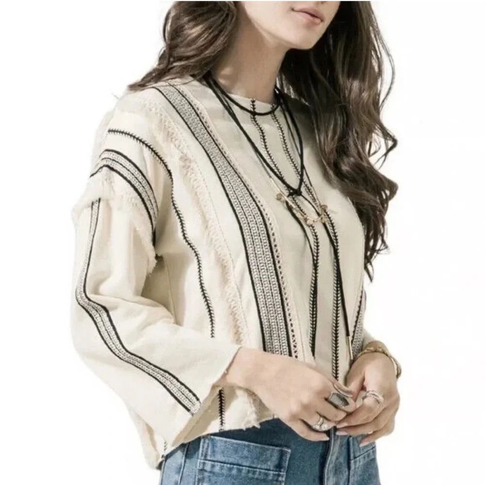 Eri + Ali Anthropologie Striped Top. Women’s Sz-S Black Cream Textured EUC